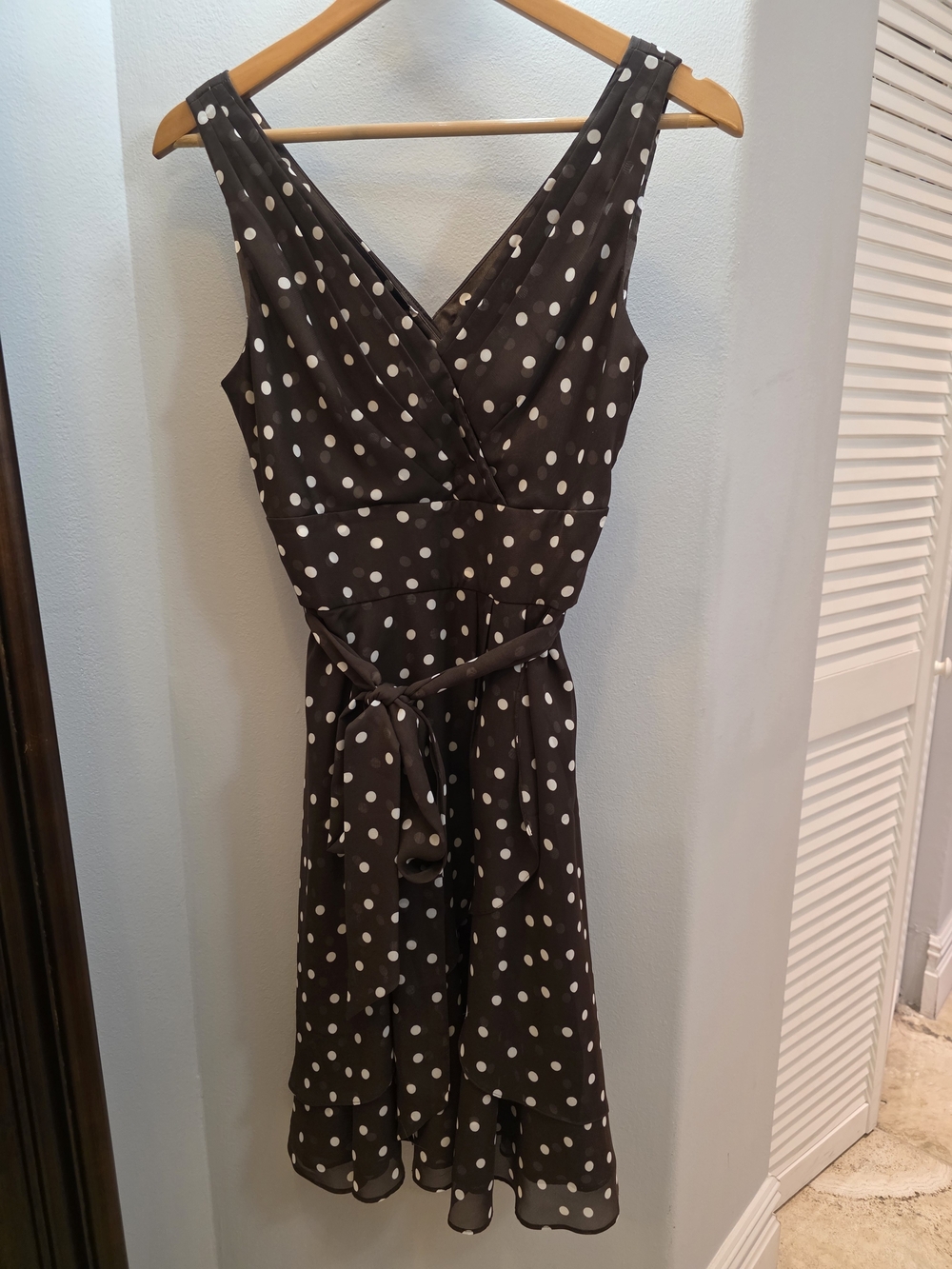 White House Black Market Classic Brown Polka Dot Wrap Cocktail Dress 4